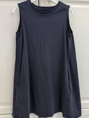 4/$20 Uniqlo Navy Cotton Dress Kids 9-10 Sleeveless Crewneck Pockets